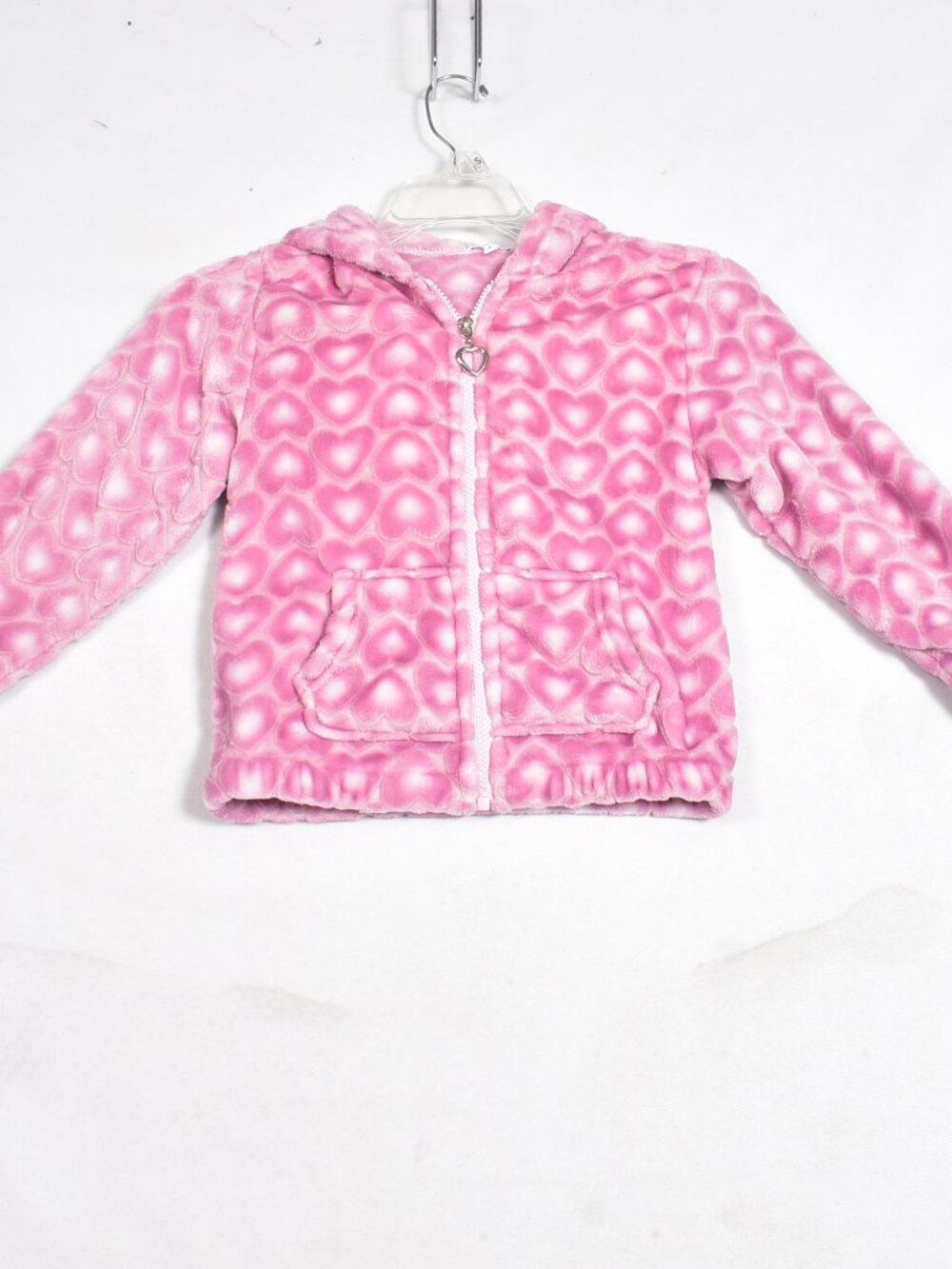 Free Haven Girls Hooded Super Soft Fleece Heart Jacket Pink Full Zip Size 5